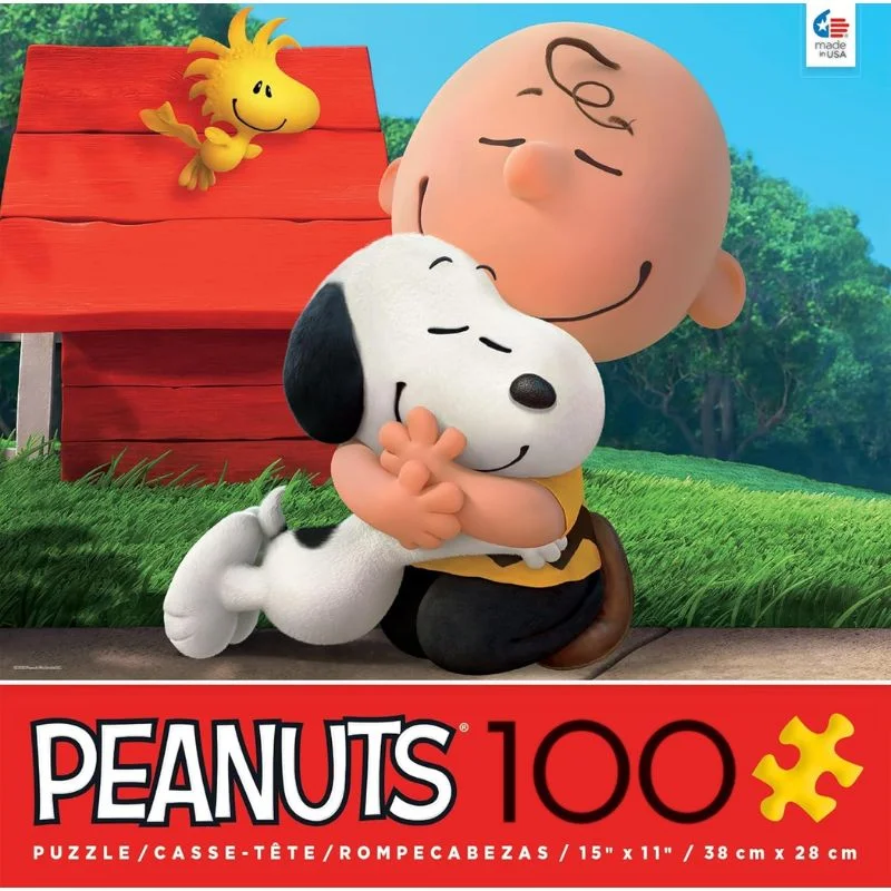 Rompecabezas Snoopy y Charlie Brown abrazándose con su casa roja de fondo
