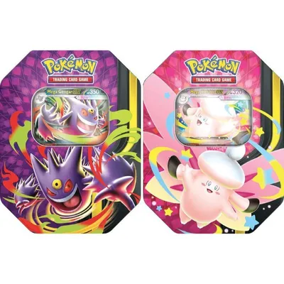 Set dos latas Pokémon Mega Gengar y Clefable con cartas TCG