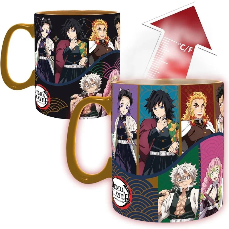 Mug termosensible Pilares Kimetsu no Yaiba con efecto calor revelador