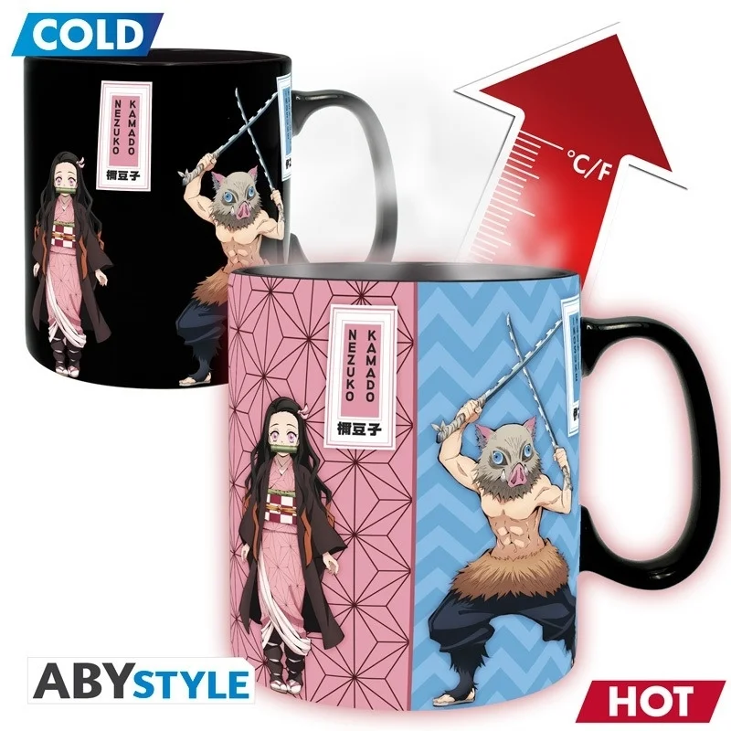 Taza termorreactiva Kimetsu no Yaiba con Nezuko y Tanjiro que cambia de color al calentarse