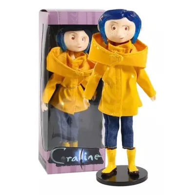 Figura Coraline con abrigo amarillo y cabello azul — Coraline y la Puerta Secreta