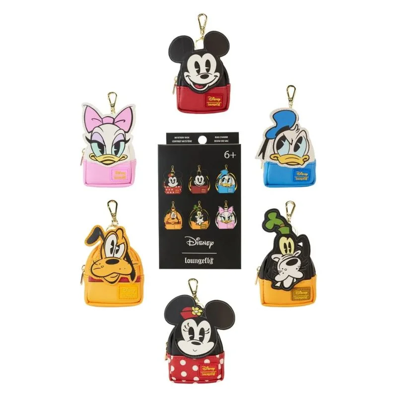 Llavero mini mochila Disney Loungefly con Mickey Mouse, Minnie y Pato Donald