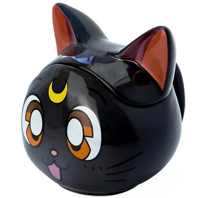 Taza Luna Sailor Moon con diseño 3D del gato negro