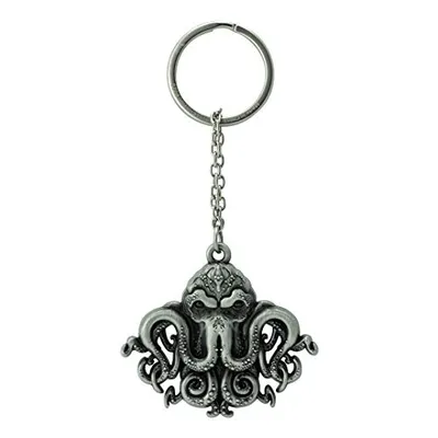 Llavero Cthulhu metálico plateado con tentáculos y cadena