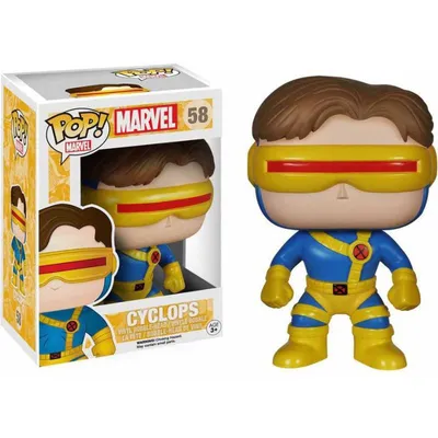 Funko Pop Cyclops Marvel con visor amarillo y traje azul