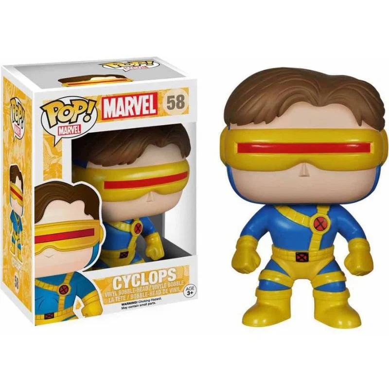 Funko Pop Cyclops Marvel con visor amarillo y traje azul