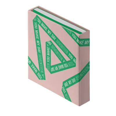 Libro You Make My Day SEVENTEEN con cintas verdes y fondo rosado