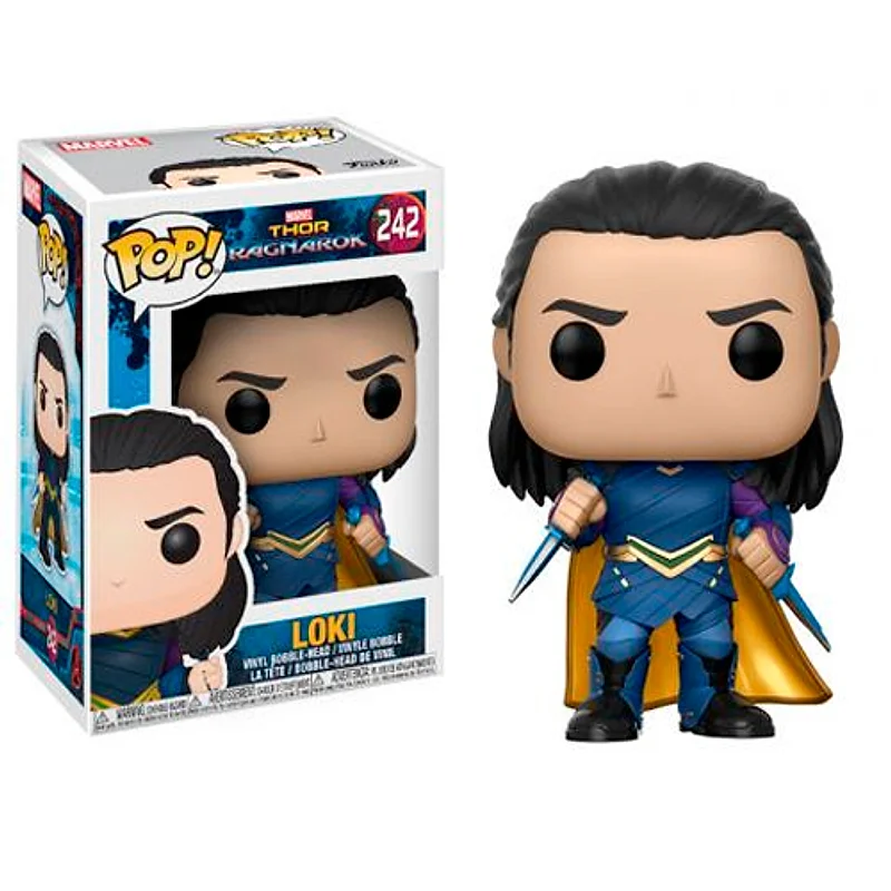 Funko POP Loki con traje azul y capa dorada de Thor Ragnarok