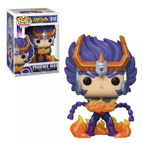 Funko POP Fénix Ikki con armadura púrpura y llamas naranjas