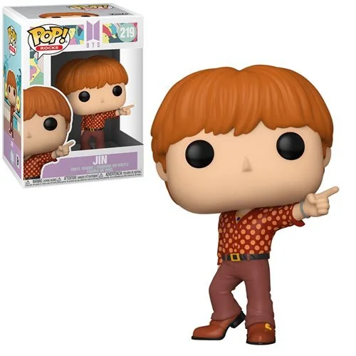 Funko POP Jin BTS con cabello anaranjado y camisa roja