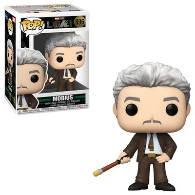 Funko POP Mobius con cabello gris, traje marrón y bastón — Loki Marvel