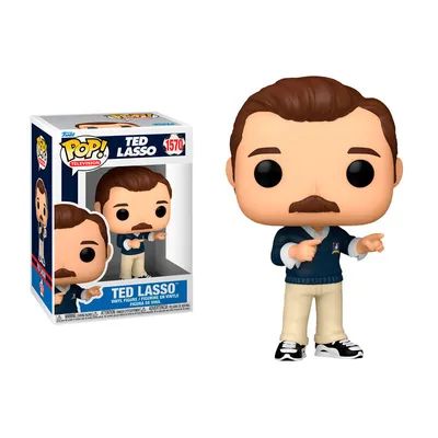 Funko Pop Ted Lasso con suéter azul y pantalones beige