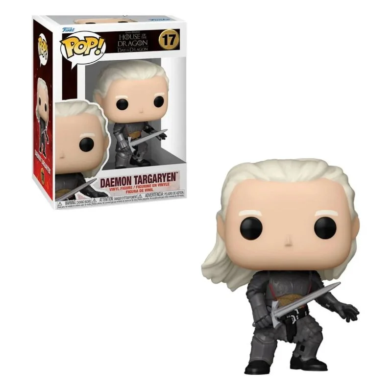 Funko Pop Daemon Targaryen con armadura negra y cabello plateado