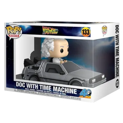 Funko Pop Rides Doc Brown con máquina del tiempo DeLorean de Regreso al Futuro