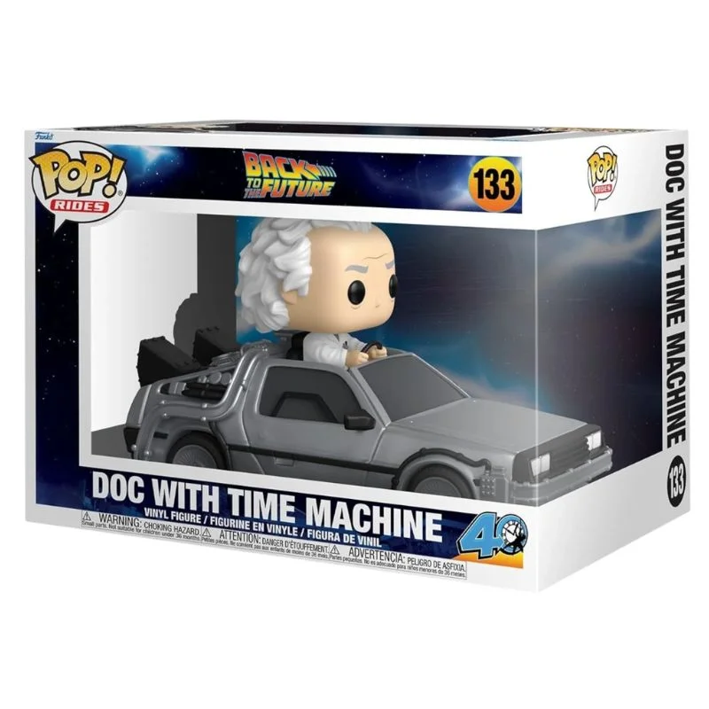 Funko Pop Rides Doc Brown con máquina del tiempo DeLorean de Regreso al Futuro