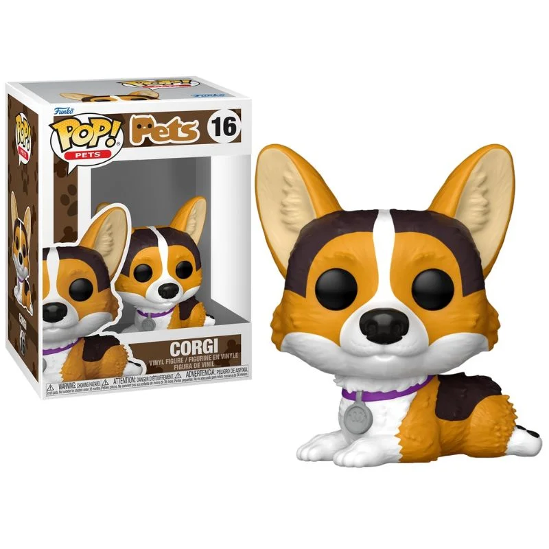 Funko Pop Corgi naranja y blanco con collar púrpura