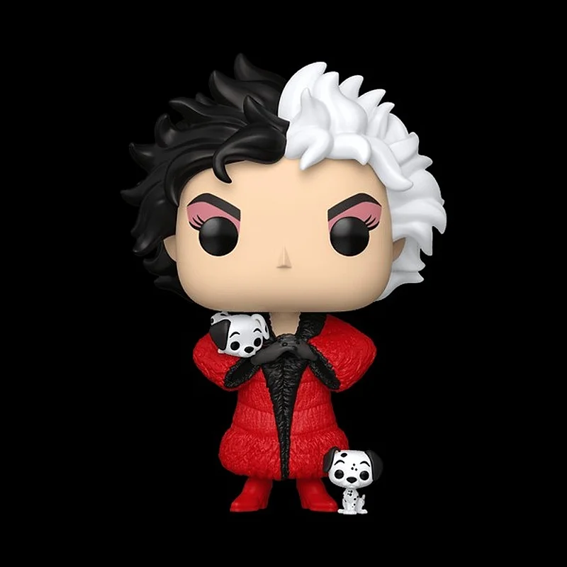 Funko Pop Cruella de Vil con abrigo rojo y cabello bicolor — 101 Dálmatas