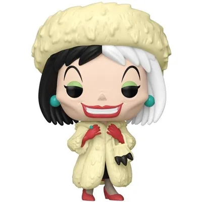 Funko Pop Cruella de Vil con abrigo crema y cabello bicolor