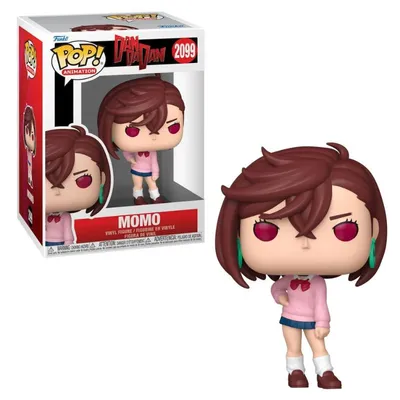 Funko Pop Momo de Dandadan con cabello castaño y ojos rosados