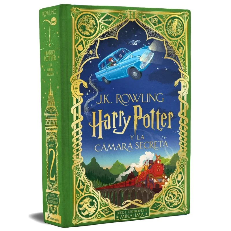 Portada edición MinaLima Harry Potter Cámara Secreta con auto azul volador