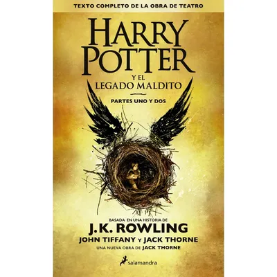 Portada del libro Harry Potter y el Legado Maldito con nido y alas negras