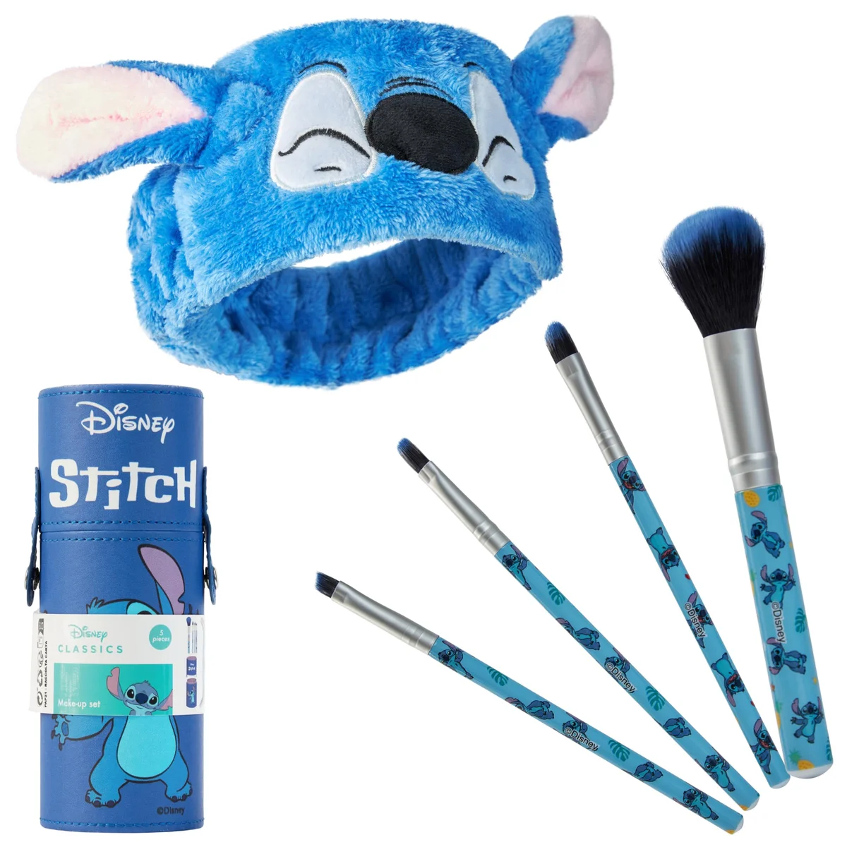 Set de Brochas Maquillaje Stitch con Diadema Peluche — Disney (Pedido Exclusivo · entrega 2 a 3 semanas)