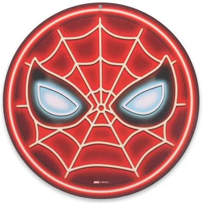 Letrero Metálico Redondo Máscara Spiderman Neón Rojo (Pedido Exclusivo · entrega 2 a 3 semanas)