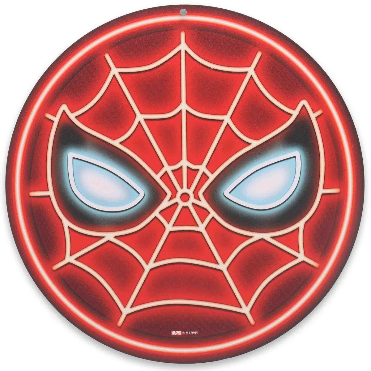 Letrero Metálico Redondo Máscara Spiderman Neón Rojo (Pedido Exclusivo · entrega 2 a 3 semanas)