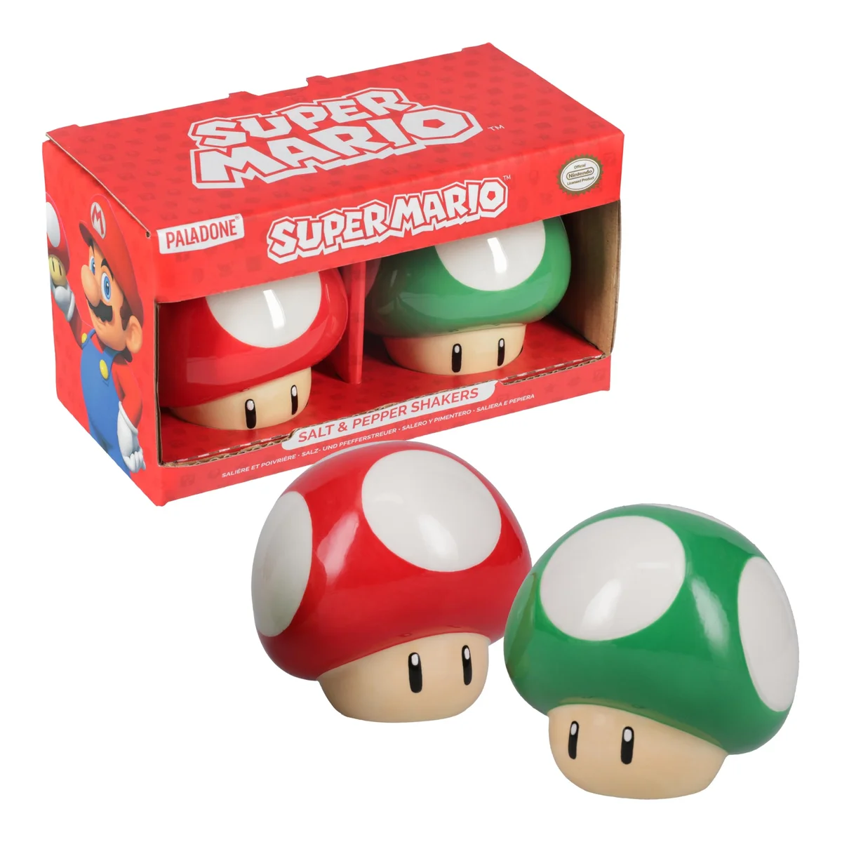 Salero y Pimentero Hongos Super Mario — Rojo y Verde (Pedido Exclusivo · entrega 2 a 3 semanas)