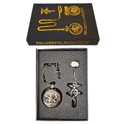 Set de collares y anillo Fullmetal Alchemist con reloj de bolsillo
