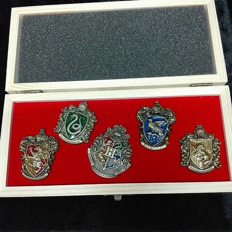 Set de 5 pines metálicos casas Hogwarts Harry Potter en estuche