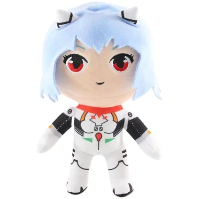 Peluche Rei Ayanami Neon Genesis Evangelion con cabello azul y ojos rojos