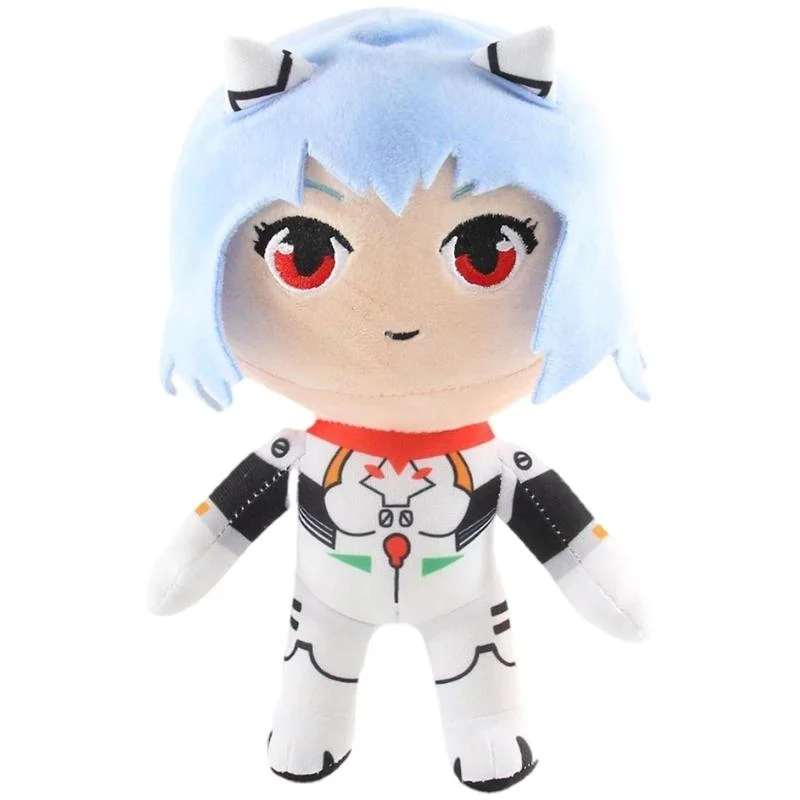 Peluche Rei Ayanami Neon Genesis Evangelion con cabello azul y ojos rojos
