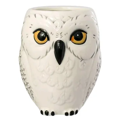 Mug blanco con forma de Hedwig, lechuza de Harry Potter, con ojos amarillos