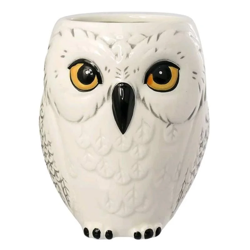 Mug blanco con forma de Hedwig, lechuza de Harry Potter, con ojos amarillos