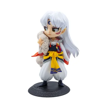 Figura chibi Sesshomaru de Inuyasha con cabello blanco y abrigo de piel