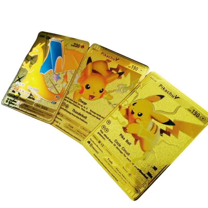 Cartas Pokémon doradas en metal con Pikachu
