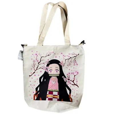Bolso tote bag Nezuko Kamado Kimetsu no Yaiba con flores de cerezo