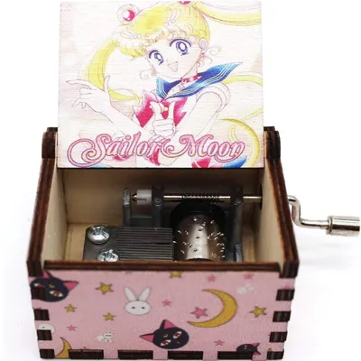 Caja musical Sailor Moon con manivela y diseño de madera