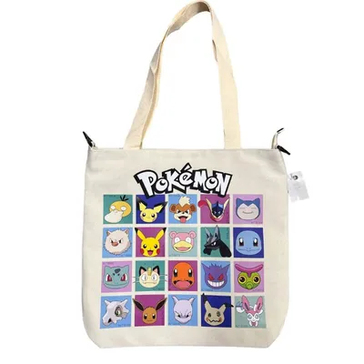 Tote Bag Pokémon con grid de personajes en colores diversos