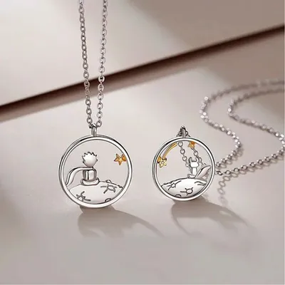 Set de dos collares El Principito y Zorro en plata con cadenas