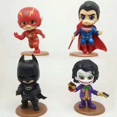 Set 4 figuras chibis DC Comics Flash Superman Batman Joker