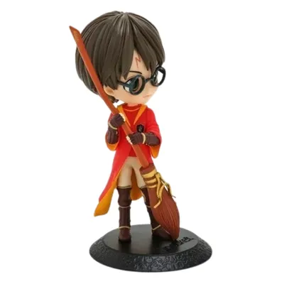 Figura Harry Potter con escoba y traje rojo de Quidditch