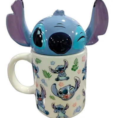 Mug Stitch 3D Lilo & Stitch con tapa cerámica en forma de cabeza