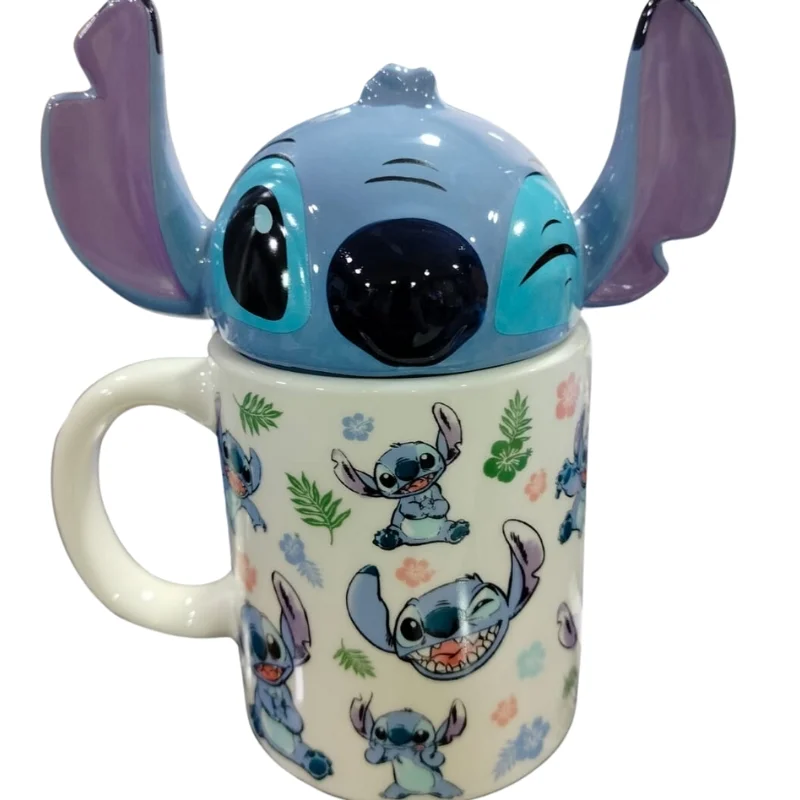 Mug Stitch 3D Lilo & Stitch con tapa cerámica en forma de cabeza