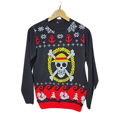 Suéter navideño One Piece con Jolly Roger y sombrero de paja