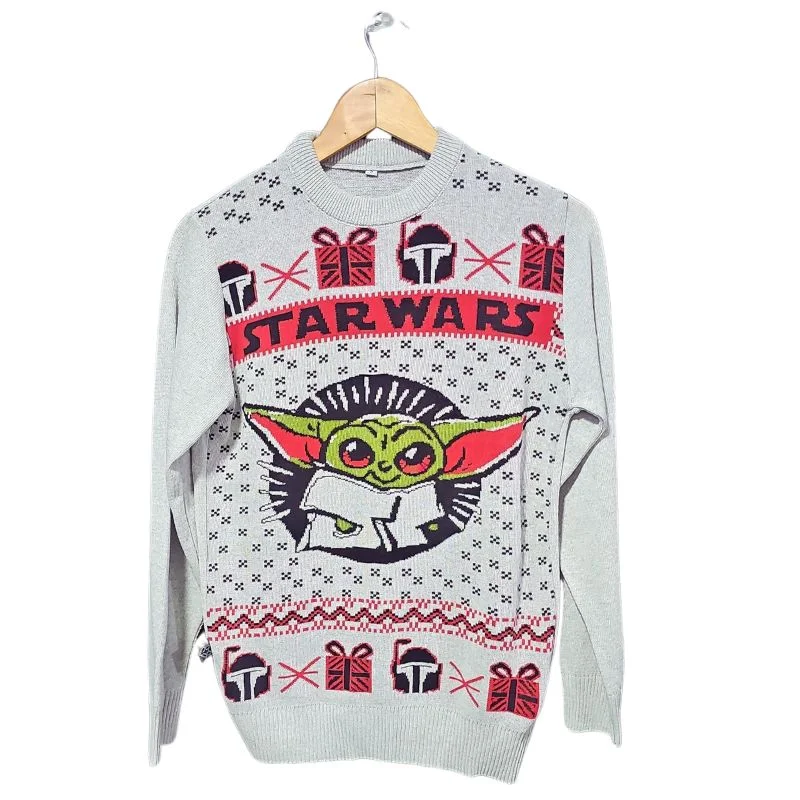 Jersey navideño Grogu Star Wars con diseño festivo tejido