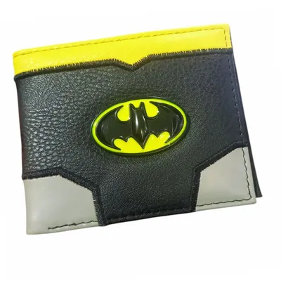 Billetera Batman con logo del murciélago en amarillo y negro