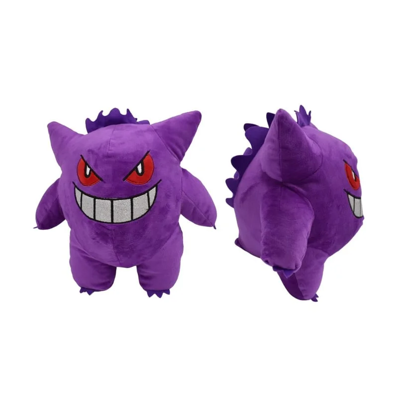 Peluche Gengar púrpura con expresión sonriente y ojos rojos