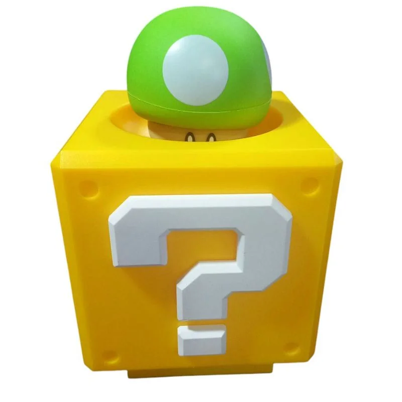 Lámpara cubo amarillo con champiñón verde de Super Mario Bros.